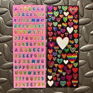 Vintage Y2K Lisa Frank Sticker Sheets, alphabet and Hearts 1 Has 5 Missing
